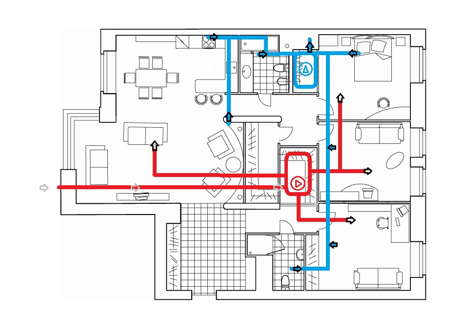 Расположение приточной и вытяжной установок в квартире
